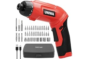 UNIWA Electric Screwdriver - 7.1N.m Cordless Screwdriver Rechargeable with 38PCS Bits,3.6V 2000mAh Pivoting Handle Power Scre