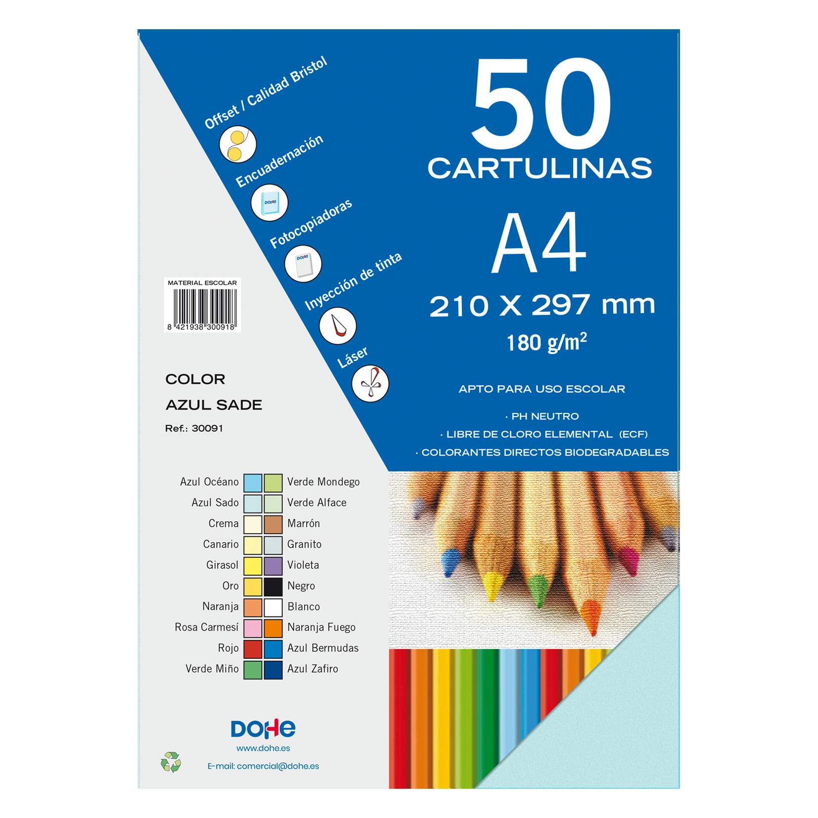 Dohe – Pack of 50 Pieces of Card, A4 Azul Sado