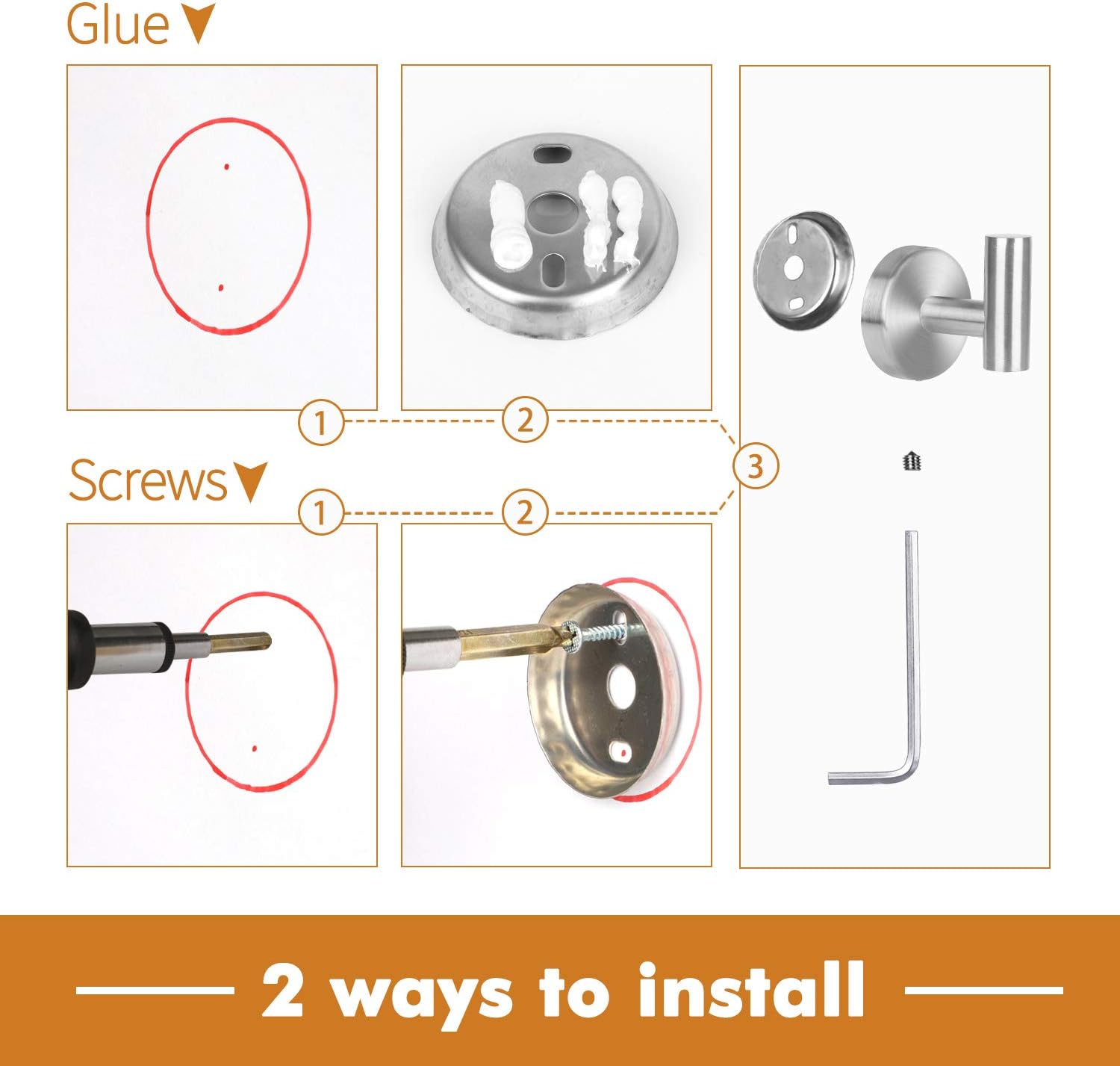 Bathroom Towel Hooks, 4 Pack Coat Hook Round Wall Hooks for Cabinet Closet Door, Heavy Duty Robe Hook, Two Ways to Install (Drill and Adhesive) for Bath Bedroom Kitchen Garage Hotel: Home & Kitchen