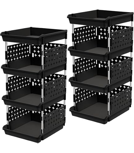Lifewit Stackable Storage Baskets - 3-Tier Plastic Bins For Closet, Pantry & Toy Organization, Black - View #4