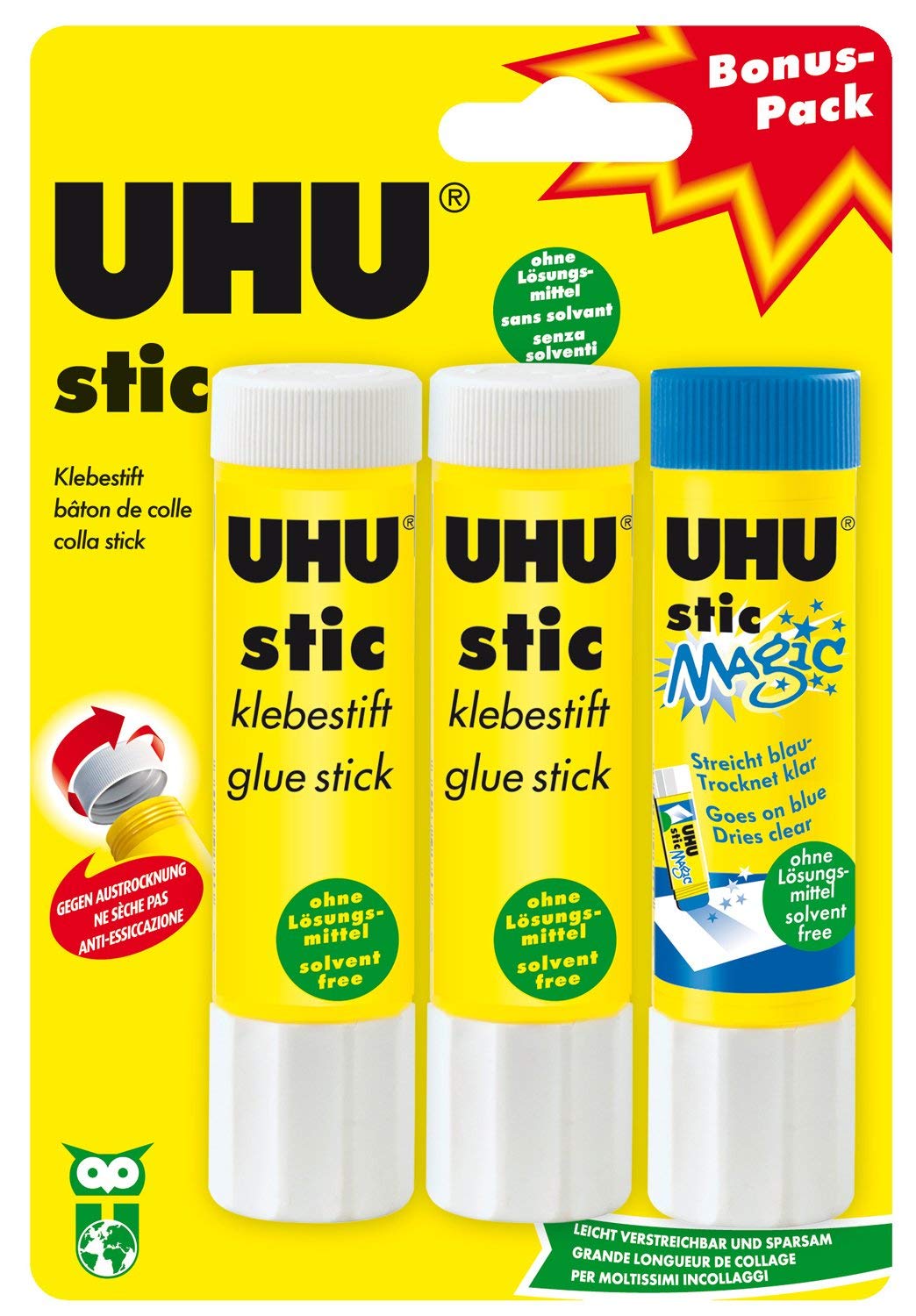 Uhu 45290 - glue sticks 3 Set, 2 Stic mit 1 Stic Magic, 21 g