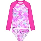 Tziharora Girls Rash Guard Swimsuit Two Pieces Adorable Swimswear Quick Dry Bathing Suit Long Sleeve