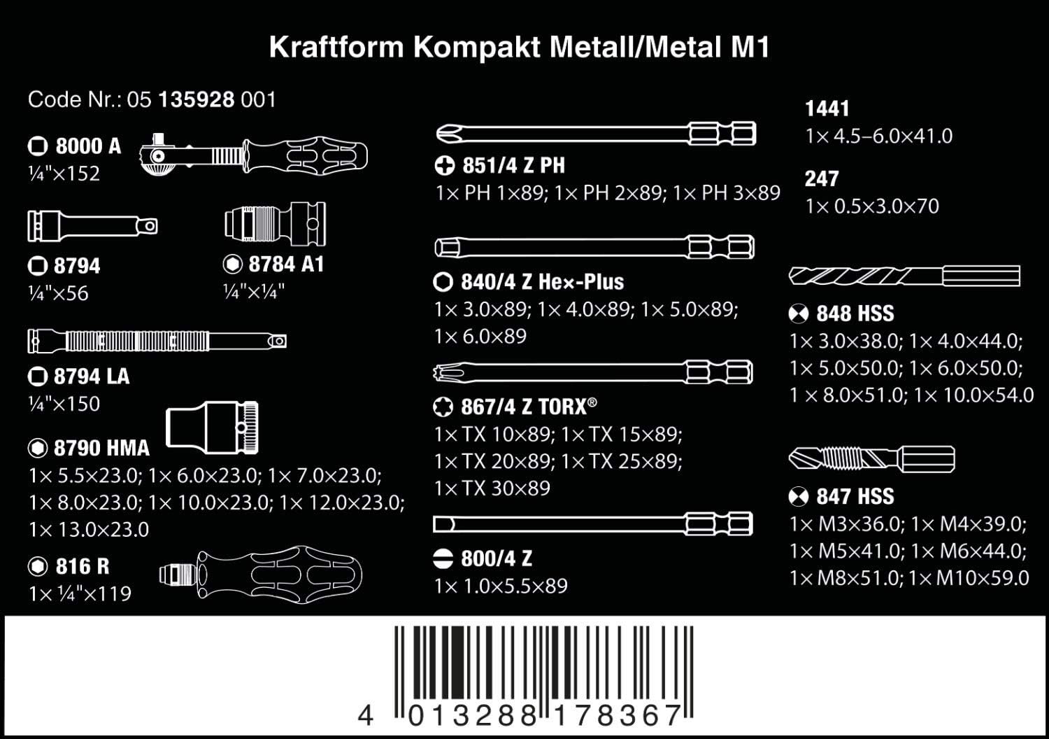 Wera 05135928001 Kraftform Kompact M1 Metal 39 Piece Tool Set, Silver - Image 3
