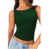 ForeFair Boat Neck Tank Tops for Women - Double Lined Going Out Top Basic Summer Cute Ruched