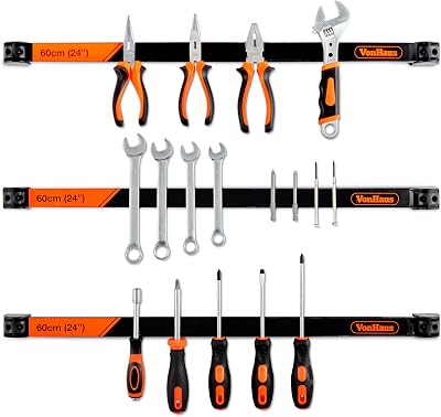 VonHaus Magnetic Tool Holder Strip Set 3x60cm Garage Wall Mount Organiser