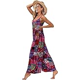 YESNO Casual Wide Leg Jumpsuits for Women Boho Floral Pleated Wide Leg Overalls Rompers Vacation Outfits with Pockets PIA