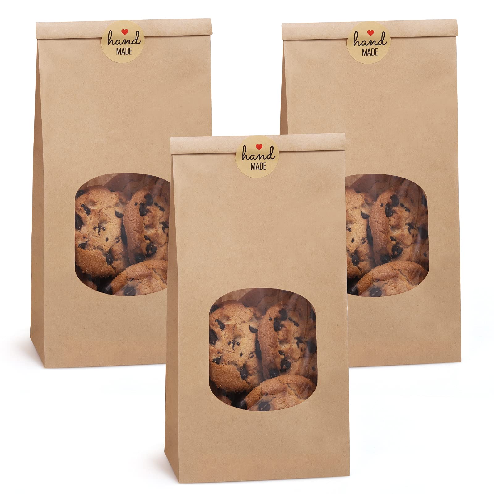 Photo 1 of Eupako 4.5x2.36x9.6" Bakery Bags With Window - 50 PCS Brown Tin Tie Tab Lock Kraft Paper Bags for Cookies, Coffee - Includes 50 PCS Handmade Stickers
