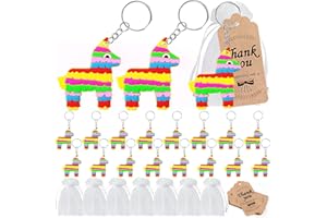 KeeStar 60 Pack Keyring Party Favor Packs with 20 Donkey Keyrings, 20 Thank You Tags and 20 Souvenir Bags for Mexican Fiesta 