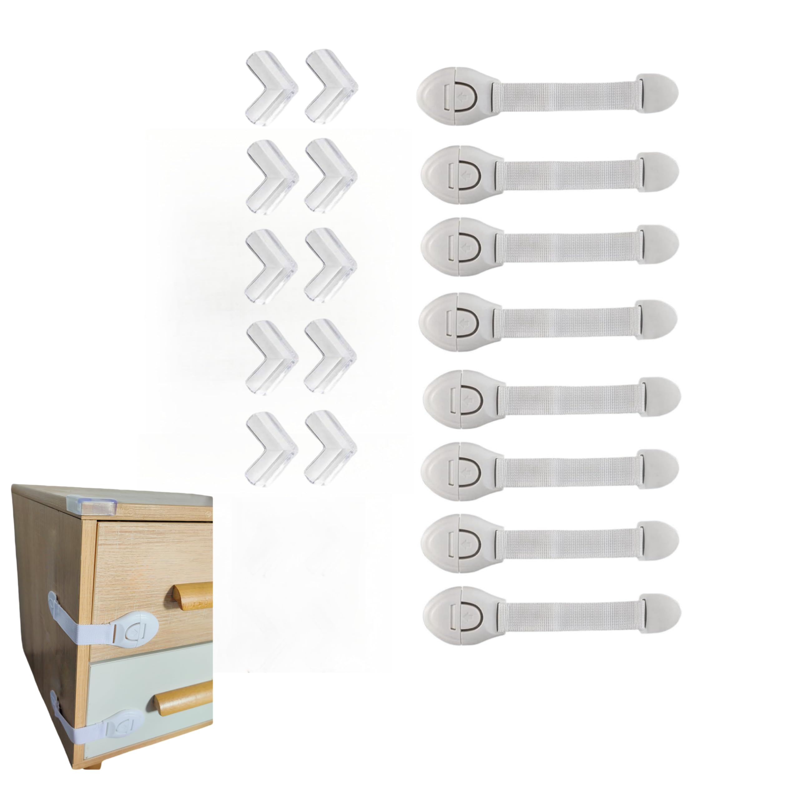 PTWAOH 18 Piece Set Including 8 Baby Drawer Locks for Baby Drawer Lock and 10 Pieces Baby Corner Guards