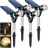 DenicMic Solar Spot Lights Outdoor Waterproof Warm Lens LED 4 Pack | Adjustable Angle Long Range Solar Lights Outdoor for Yard Garden Patio Wall Tree Landscape Spotlights, Acrylic Lighted Pole