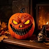 Pumpkin Lantern, Halloween Animatronics 2026 Scary Pumpkin Head with Light | Battery-Powered for Haunted House, Lawn, Table and Party Decorations
