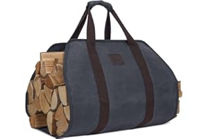 WILLOW WEAVE Canvas Firewood Log Carrier, Fireplace Log Carriers & Holders, Firewood Carrier, Wood Carrying Bag for Firewood, Grey Color