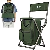 Portal Backpack Cooler Chair Fishing Chairs with Backrest Folding Camping Stool Compact for Outdoors Hiking Hunting Travel, Supports 225 lbs Capacity