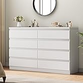 Jocoevol White 8 Drawer Bedroom Dresser, Simply Modern Wood Storage Double Dresser, Chest of Drawers with Deep Drawers for Living Room Hallway Entryway, White