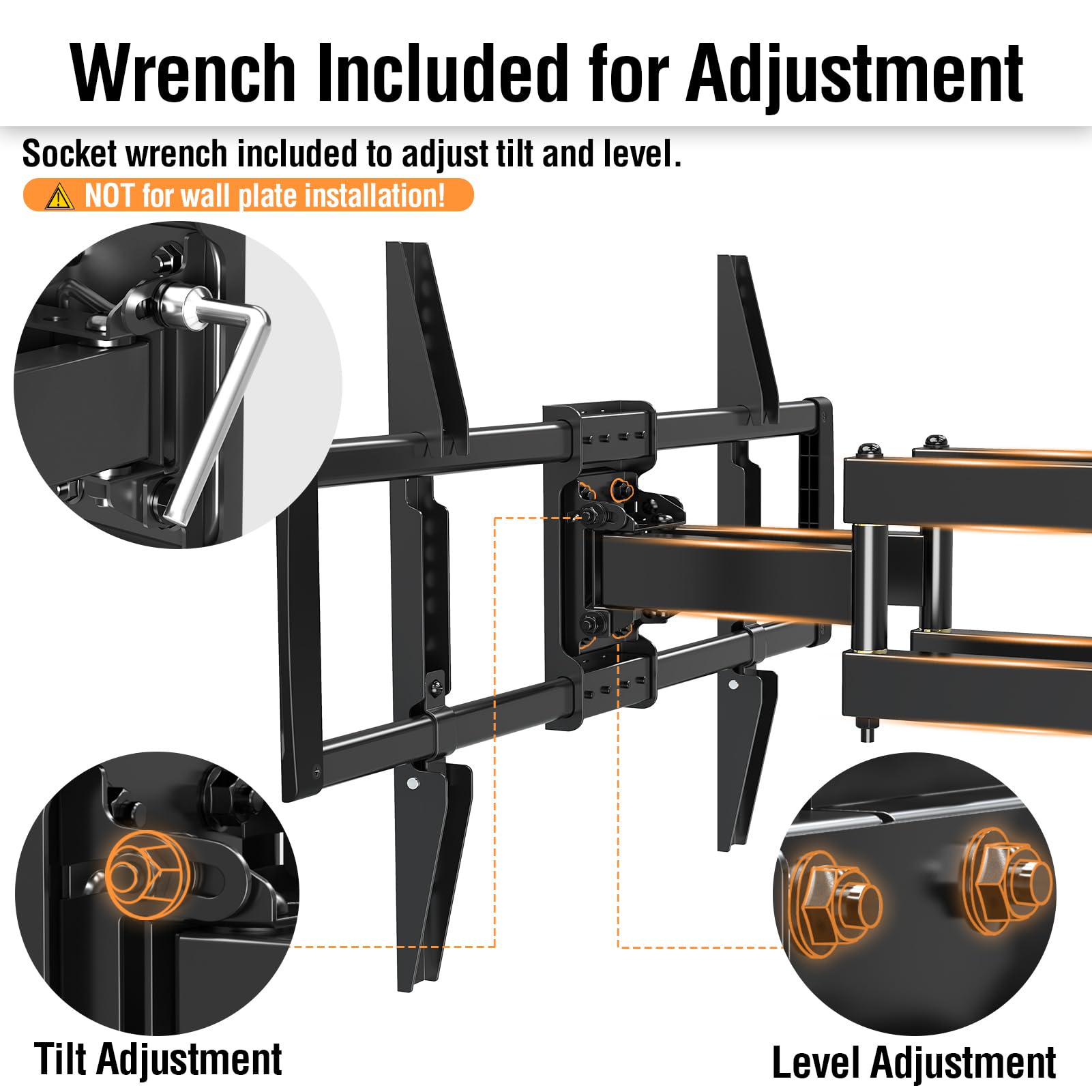 ELIVED TV Wall Mount for Most 37-82 inch tvs, Full Motion TV Mount Swivel and Tilt, Wall Mount Bracket Max VESA 600x400mm, Holds up to 132 lbs, Fits 8” 12” 16