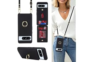 Lipvina for Google Pixel 8 Pro Case with Card Holder and Strap for Women,Crossbody Lanyard,Ring Stand,Snap Clasp,Phone Wallet Cases 6.7 inch(Black)