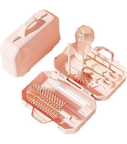 Kit De Nettoyage Biberons 7 En 1 - Brosse Silicone, Brosse Tétons, Paille, Distributeur Savon & Égouttoir - Idéal Voyage & Maison