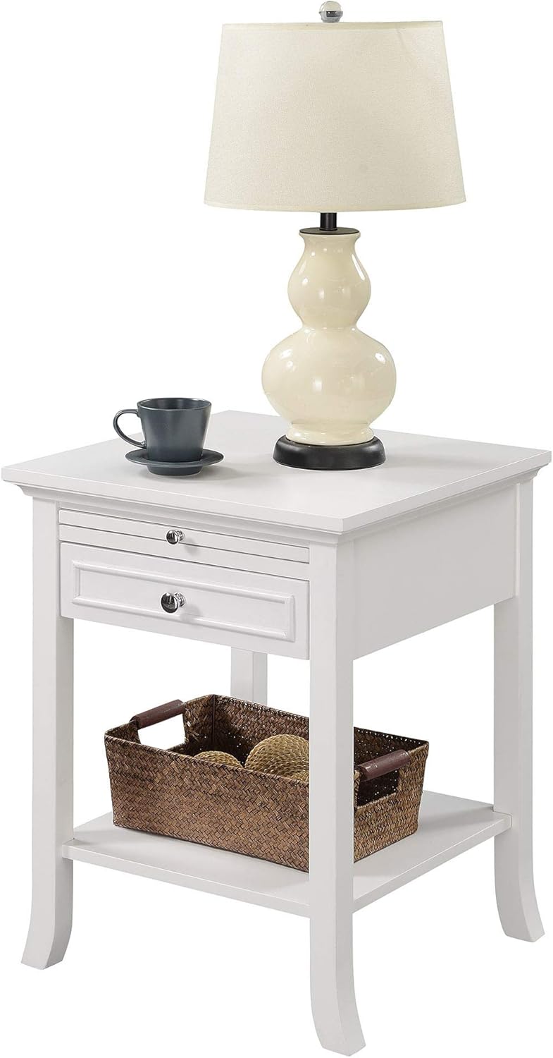 Convenience Concepts American Heritage Logan End Table with Drawer and Slide, White: Furniture & Decor