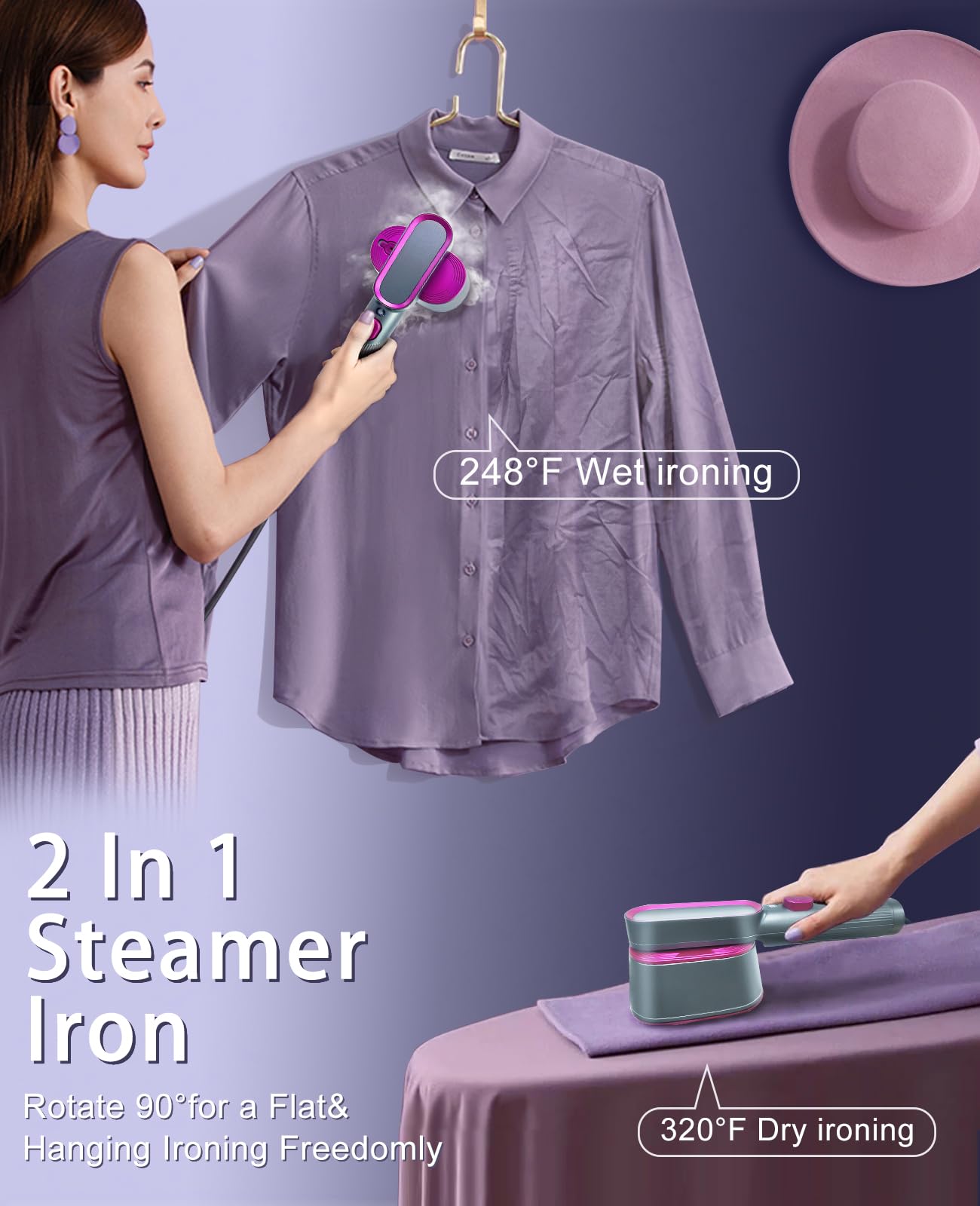 Upgraded Portable Steamer for Clothes, 110V 2 In 1 Clothes Steamer, 9s Heat Up Travel Size Portable Garment Steamer Iron, Large handheld for Global Traveling