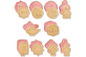 Eid Mubarak Cookie Stamps with Plunger Cutters Set,8 Pieces 3D Islamic Ramadan Cookie Biscuit Cutter,Fun Cookie Mold Baking S