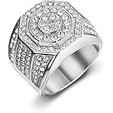 MIVEIVIA ICED OUT Ring for men Wedding Rings for Men 3D Circles Stainless Steel ring Hip Hop ring Radiant Rings Bling Iced Out Jewelry Punk Ring Club ring Heavy Metal ring Party