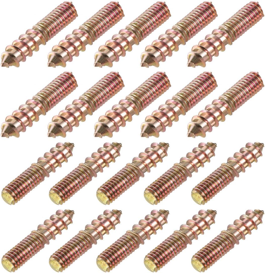 sourcing map M6 Hanger Bolts Length 1-1/8"(30mm) Double Headed Bolts Self-Tapping Screw 6mm Wood Joint Furniture Legs 20pcs