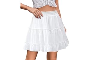 THHGPO Women's Basic Mini Skirts Versatile Flared Cotton Ruffle Elastic Waist A-Line Casual Short Skirt