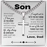 PLUZRLUV To My Son Gift, Cuban Chain with Cross Necklace, Sentimental Jewelry from Dad, Thoughtful Keepsake for Son, Inspirational Jewelry Message Card with Gift Box