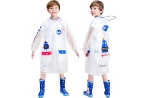 HSTiSan Boys Girls Hooded Rain Poncho Outdoors Kids Transparent Raincoat Student Rain Suit Waterproof Durable Windbreaker