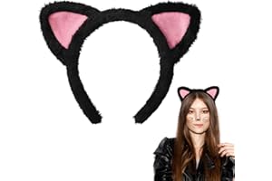 Etercycle Cat Ears Headband, Black Cat Halloween Cosplay Headbands, Plush Soft Makeup Headbands for Women Washing Face, Showe