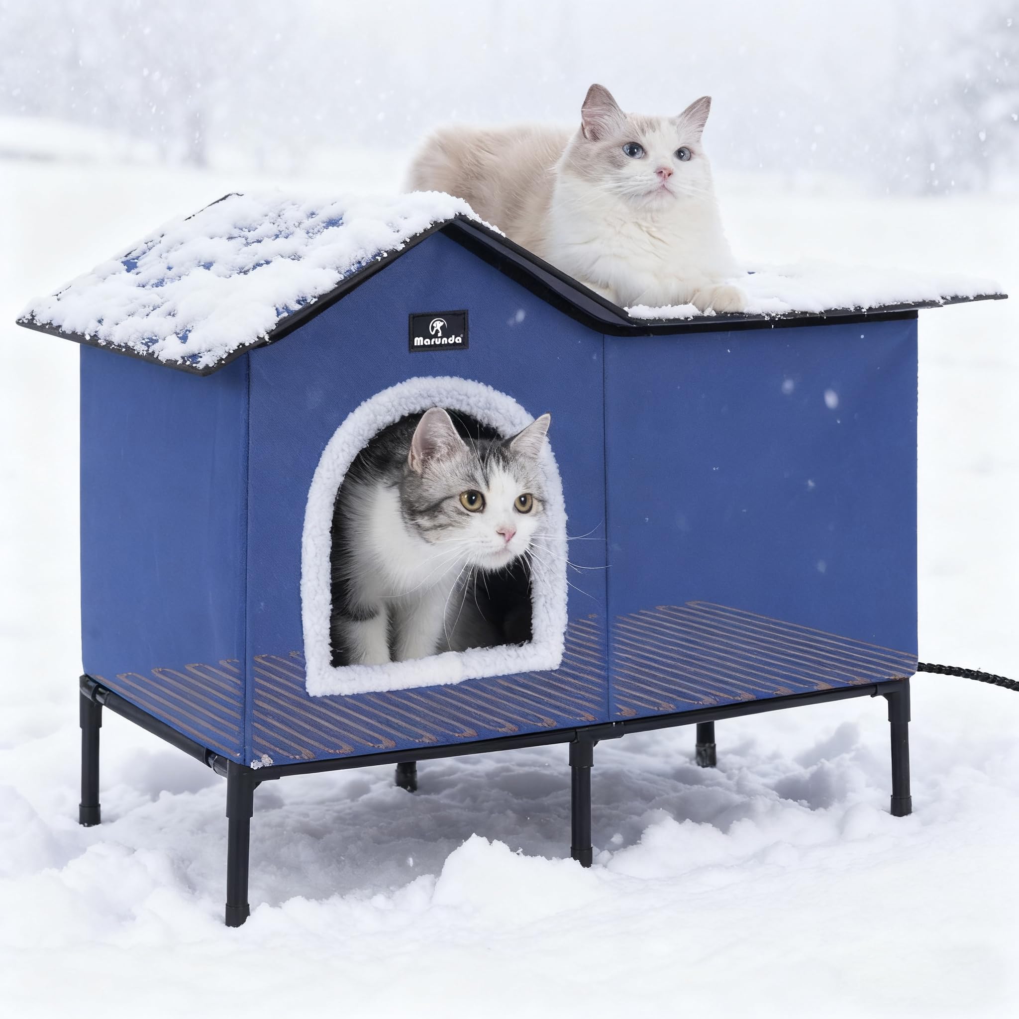 Large Heated Cat Houses for Outdoor Cats in Winter, Heated cat House for Indoor and Kitty Shelter for Your Pet to Stay Warm and Cozy,Easy to Assemble. (Dark Blue, Large) Image
