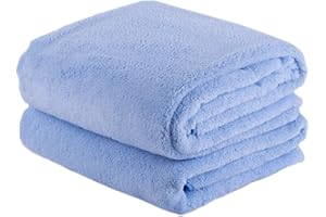 JML Luxury Hotel & SPA Bath Towels (2 Pack, 30"x60") - 350GSM High Density Fleece Towel Sets - Super Soft and Absorbent, Lint Free, Fade Resistant Oversized Bath Towel, Coral Fleece Blue