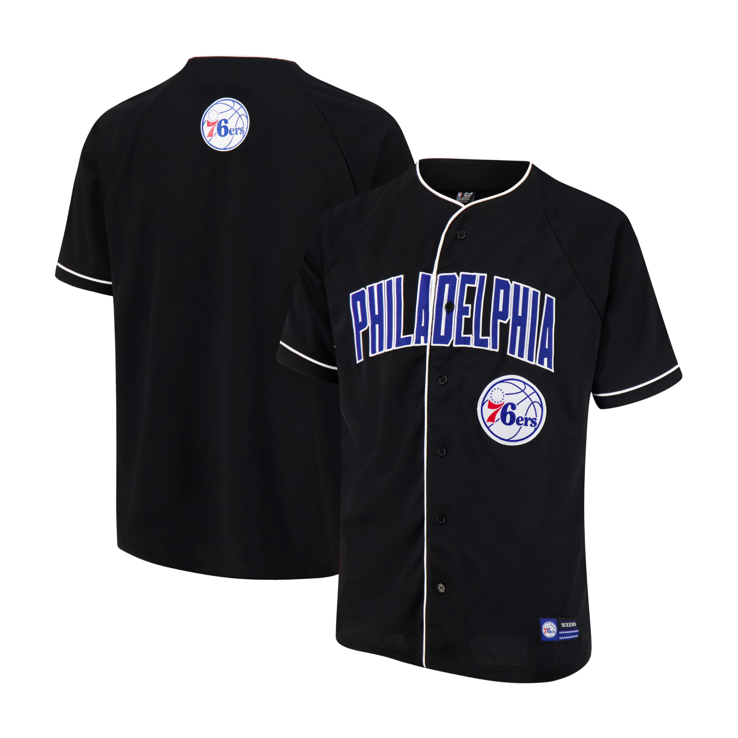 Ultra Game NBA Official Men’s Super Soft Button Down Baseball Shirt, Philadelphia 76ers, Black, Medium Image