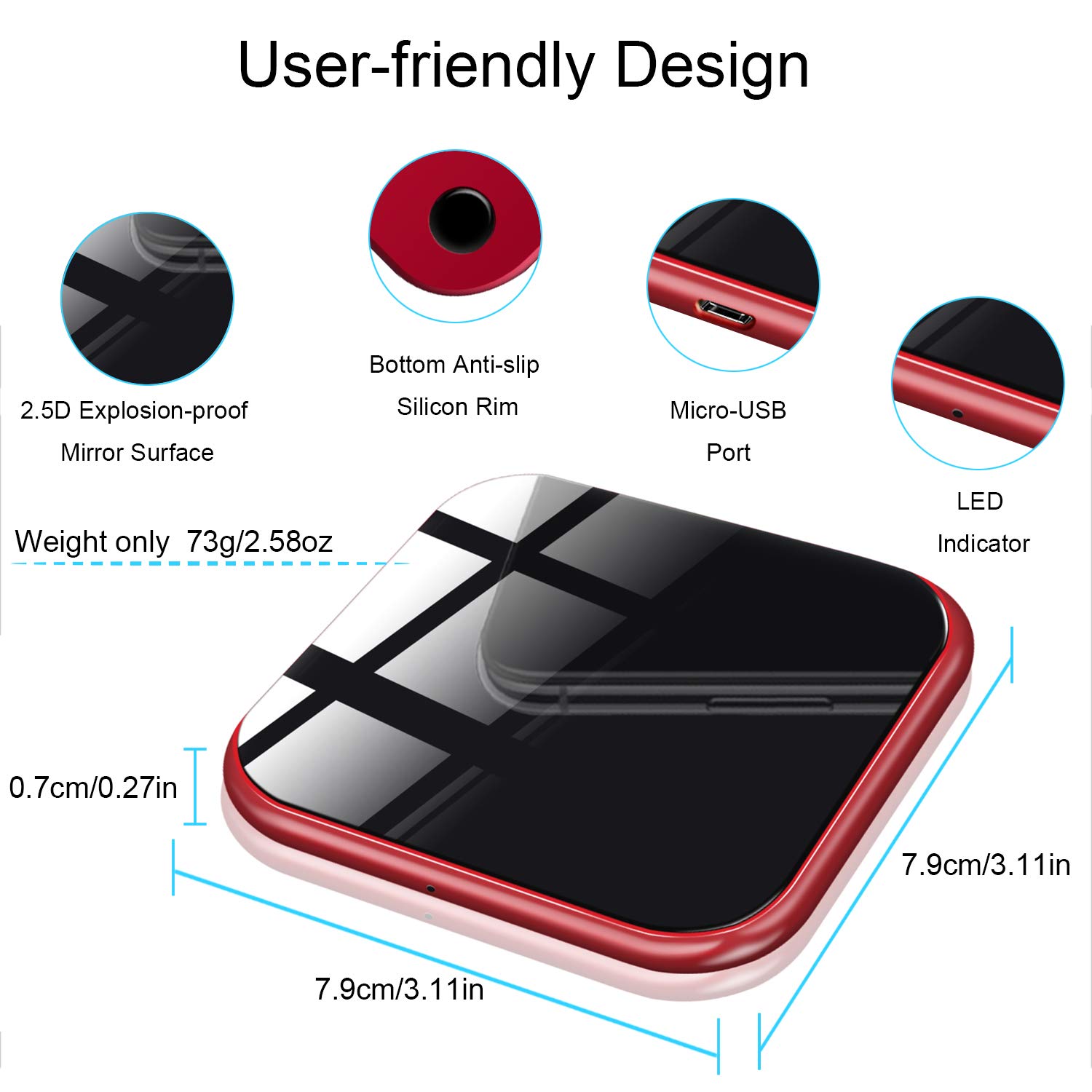 Caricatore senza fili, Caricabatterie a induzione Ricarica rapida ultra-sottile per iPhone X, iPhone 8/8 Plus, 7,5 w per Samsung S / S9 + / S8 / S8 + / S7 / S6 / Nota 8, Stazione di ricarica induttiva Caricabatterie Qi Pad wireless (adattat