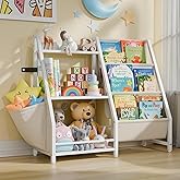 LATIBELL 3 Tier Kids Bookshelf and Toy Storage, Kids Book Sling Shelf, Montessori Baby Toddler Bookshelf for Kid, Kid Bookcase, Toy Storage Organizer (White)