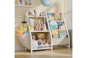 LATIBELL 3 Tier Kids Bookshelf and Toy Storage, Montessori Baby Toddler Bookshelf for Kids, Bookcase, Toy Storage Organizer, for Playroom, Bedroom, Nursery (White)