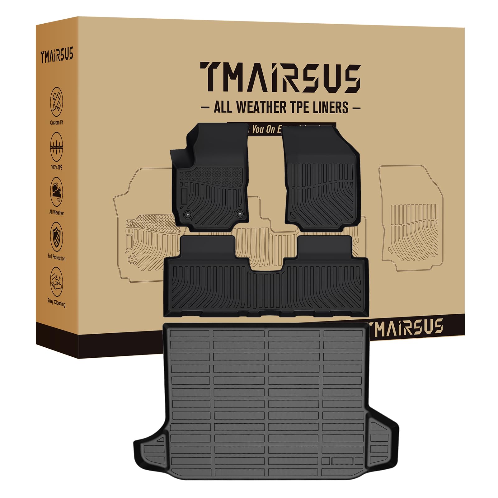 Photo 1 of TMAIRSUS Compatible with 2018-2024 Chevy Equinox/GMC Terrain Floor Mats, All Weather TPE Rubber Custom Fit Waterproof Anti-Slip 1st & 2nd Row Rear Cargo Liner for Chevrolet Equinox Accessories, Black