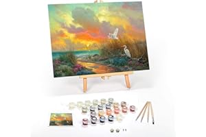 Ledgebay DIY Paint by Numbers Kit for Adults Framed Canvas: Beginner to Advanced Paint by Numbers Kit, Kits Include Acrylic Paint Set Brushes Tabletop Easel (Morning Glory 16" x 20" Framed)
