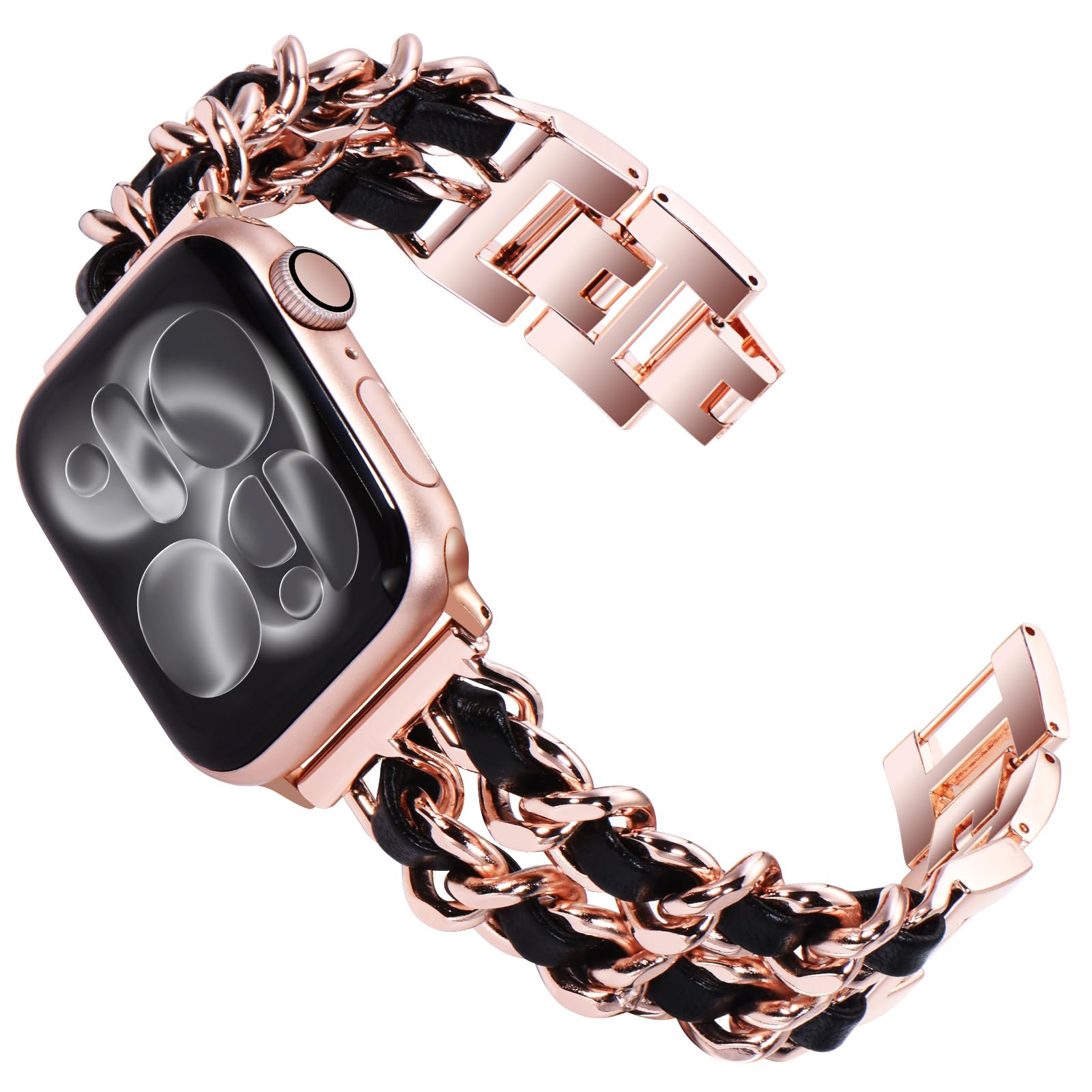 WINGLE 38mm 40mm 41mm 42mm(Series 10 11) Compatible with Apple Watch Straps,Women Metal Strap Replacement Bracelet for iWatch SE Series 11 10 9 8 7 6 5 4 3 2 1, Rose Gold/Black — image 1