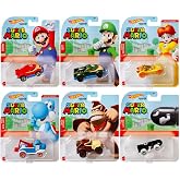 Hot Wheels Super Mario Character Cars &ndash; Complete Set of 6 (GJJ23‑956G) | Includes Mario, Luigi, Princess Daisy, Blue Yoshi, Donkey Kong &amp; Bullet Bill | 1:64 Scale Die-Cast Vehicles &ndash; Mattel Ages 3+