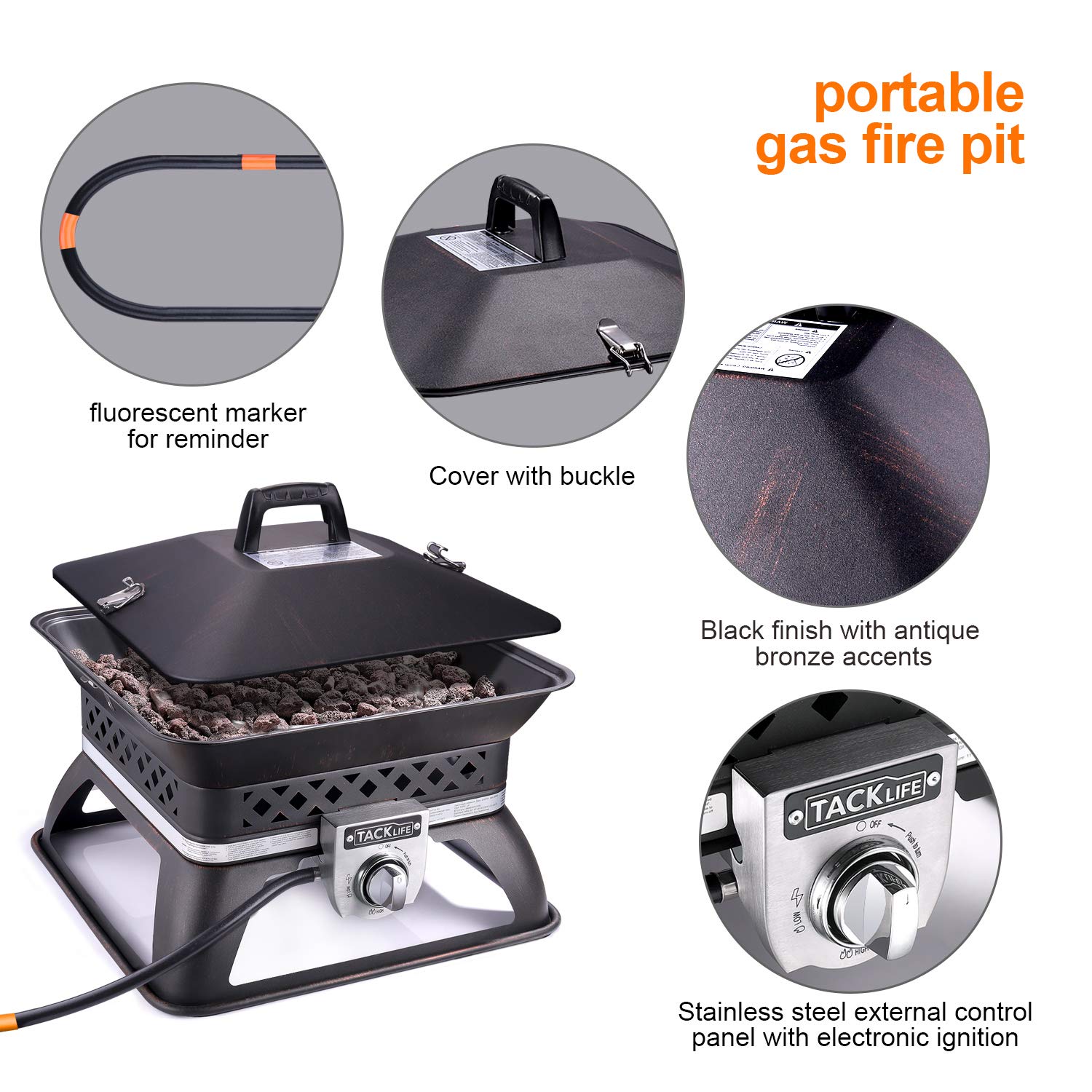 Fire Tables Outdoor Portable Propane Gas Firebowl with Cover TACKLIFE