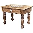 DharmaObjects Solid Mango Wood Hand Carved Puja Shrine Altar Meditation Table (20 X 14 X 14 Inches, Lotus Mandala)