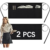 ARKBAODAN 2 PCS Server aprons with 3 pockets - Reinforced tailor edge restaurant apron,black waitress apron (2 PCS)