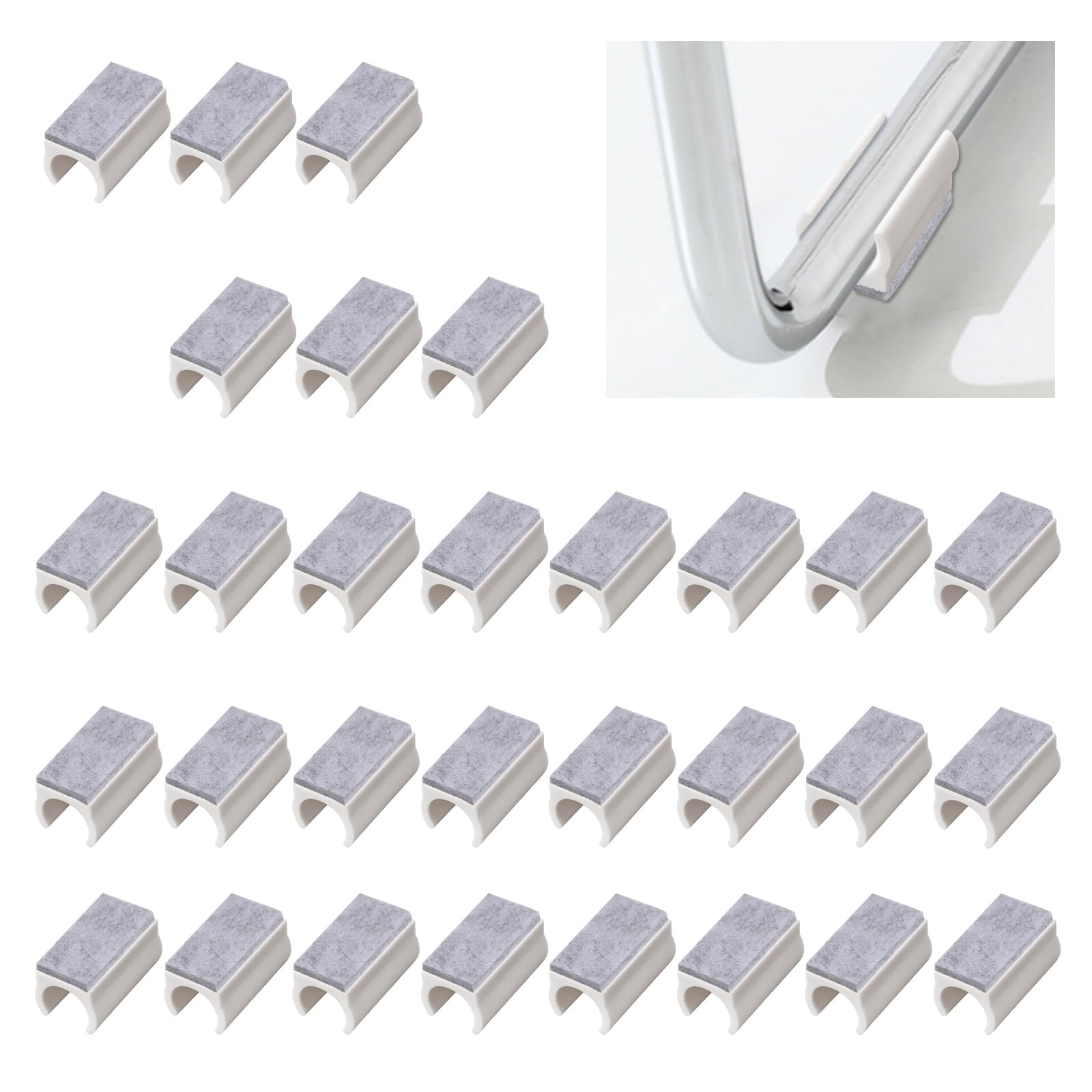 UFURMATE 30Pcs Plastic & Felt Chair Leg Protectors, U-Shaped, Non-Slip, Noise Reduction, White