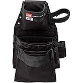 The Diamondback Miter Tool Pouch - Clip-On Tool Belt Pouch with 3 Pockets, 7 Slots, & 3 Loops- Lightweight Belt Durable Tool Pouch with Belt Clip 15.25"x10.25", 1 lb (Black)