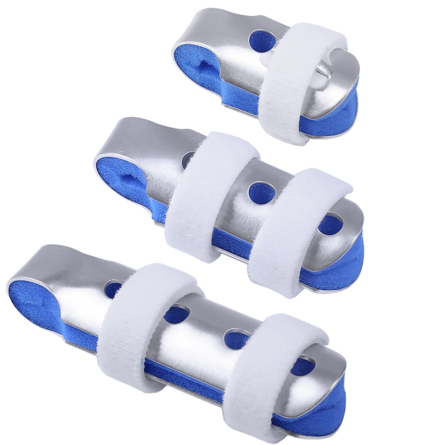 HEPHEAS Finger Splints: 3-Size Pack Made for Finger Knuckle Immobilization of Adults and Children with Soft Foam Interior Loop Straps and Protective Ventilation Holes