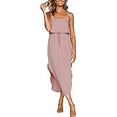 NERLEROLIAN Women's Adjustable Strappy Split Summer Beach Casual Midi Dress