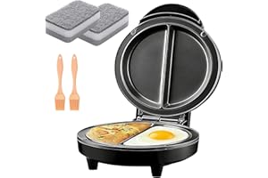 Dual-Zone Electric Omelette Maker, 1000W Rapid Double-Sided Egg Cooker with Non-Stick Plates, with Indicator Lights, Non-Slip