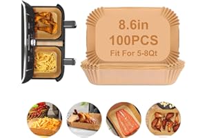 Air Fryer Liners,100Pcs 8.6" Square Air Fryer Parchment Paper Liners for 3 to 8 QT Baskets, Non-Stick & Oil Proof and Food Gr