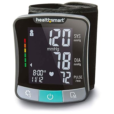 HealthSmart Digital Premium Wrist Blood Pressure Monitor with Cuff That Measures Pulse Heartbeat and High or Low BP, 120 Reading Memory Stores Up to 60 Readings for 2 Users